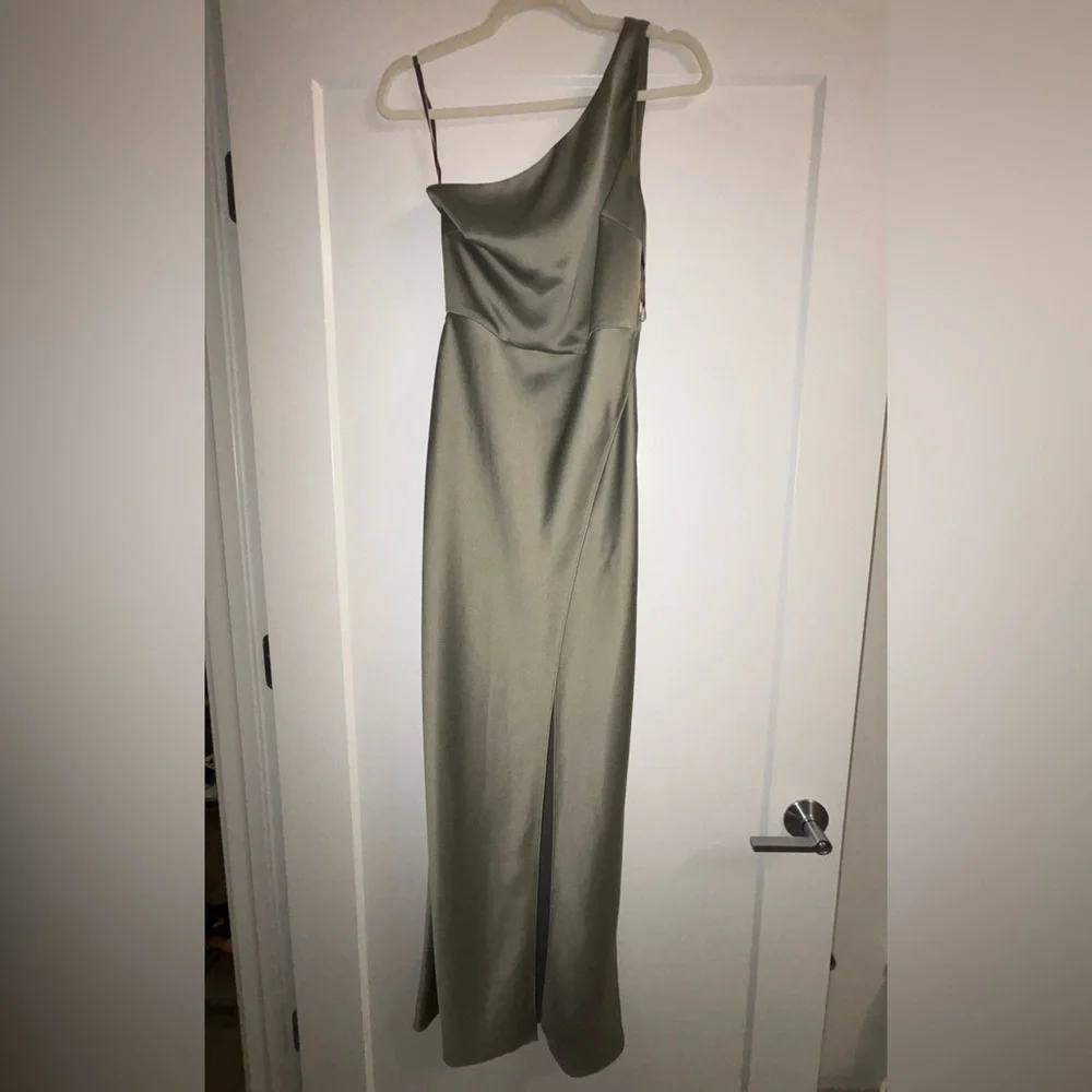 BHLDN One Shoulder Olive Dress - Picture 1 of 11